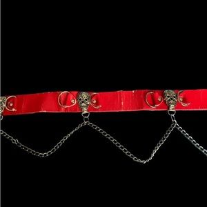 Leather skull chain belt Mens unisex